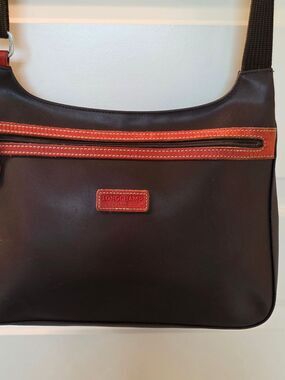 Longchamp Black Messenger Bag with Brown Trim